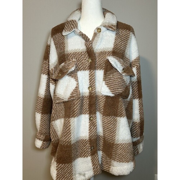 Terra & Sky Brown Check Flannel Shirt Jacket Women 1X 16W-18W - Picture 1 of 11